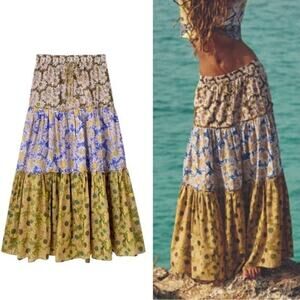 Zara Floral Tiered Maxi Skirt